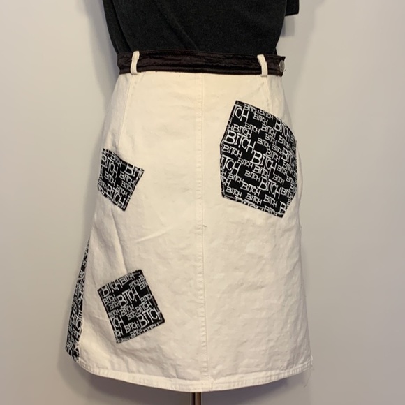 White Mini Skirt Bitch Vintage Upcycled Sonia Rykiel Festival Sustainable - Picture 2 of 8